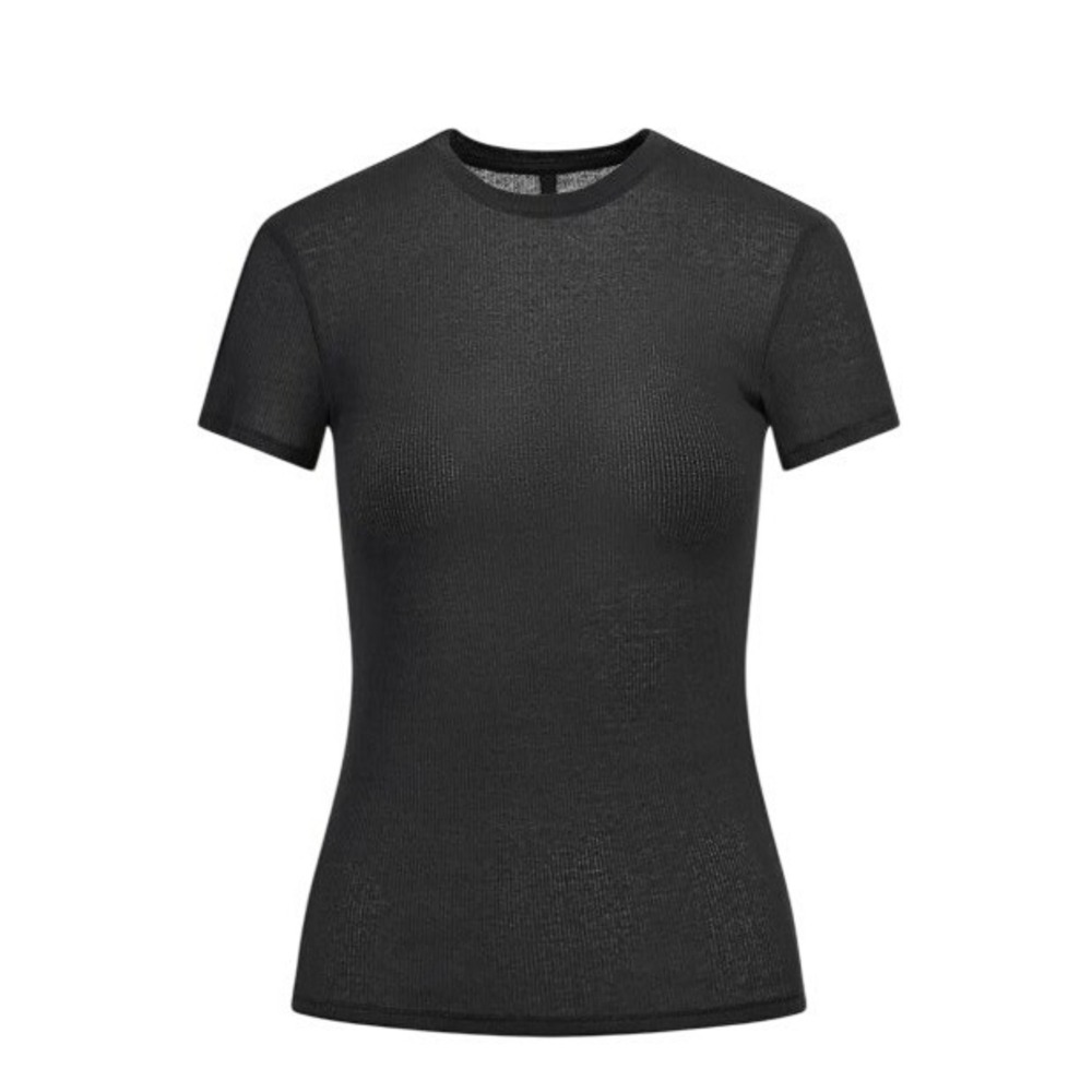 Skims Sheer Rib Crewneck T-Shirt SS-STT-8234W Soot XXS Black Short Sleeve Tee